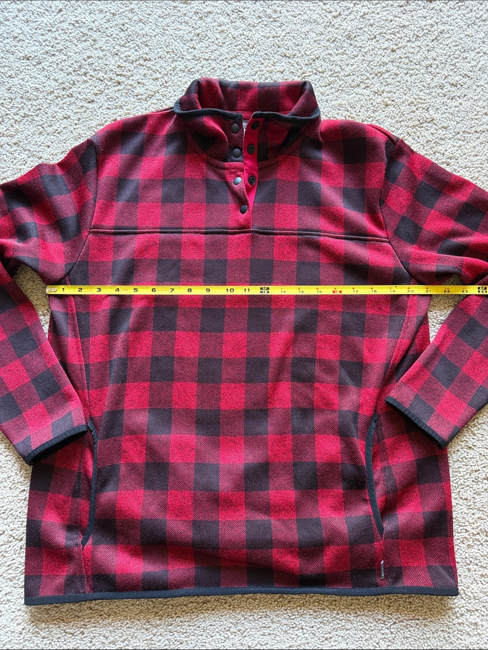 Eddie Bauer Buffalo Plaid Fleece-Lined V-Neck Pullover Sweater